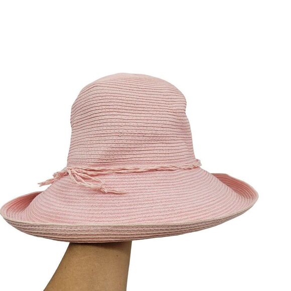 Dorfman Pacific Beach Bucket Safari Hat Pink 100% Paper Braided Bow Detail - Picture 5 of 9